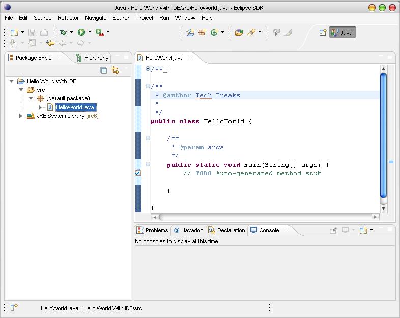 Image showing the HelloWorld.java file