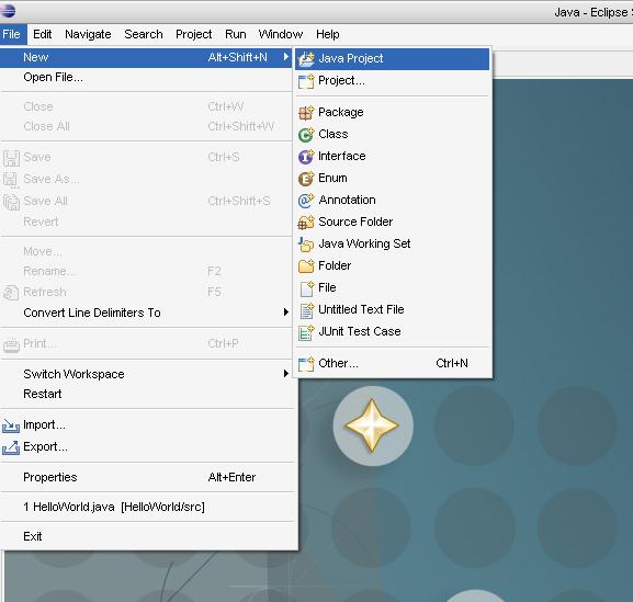 Image showing navigation for creating new Java Project in Eclipse IDE