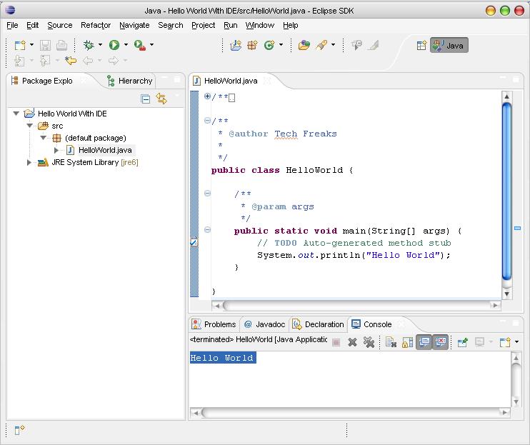 Image showing the final result of HelloWorld.java 