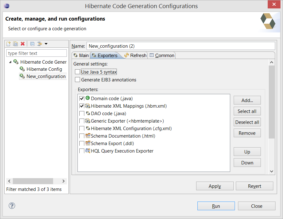 Hibernate code generation exporters