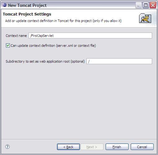 Eclipse - New Tomcat Project wizard page 3